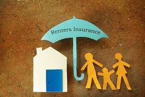 paper family under umbrella with renters insurance on it
